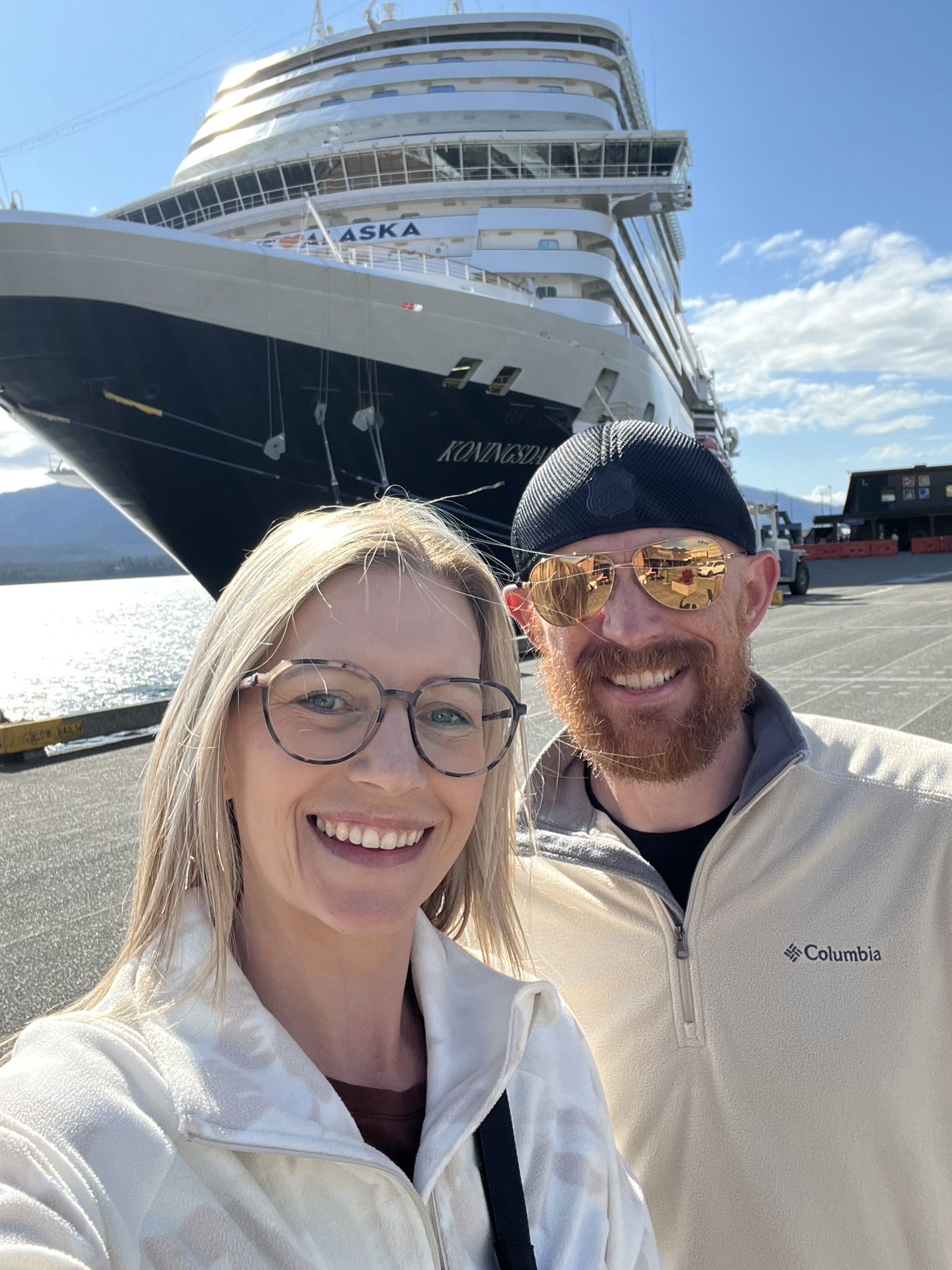 Steph and Rick beside Holland America’s Volendam