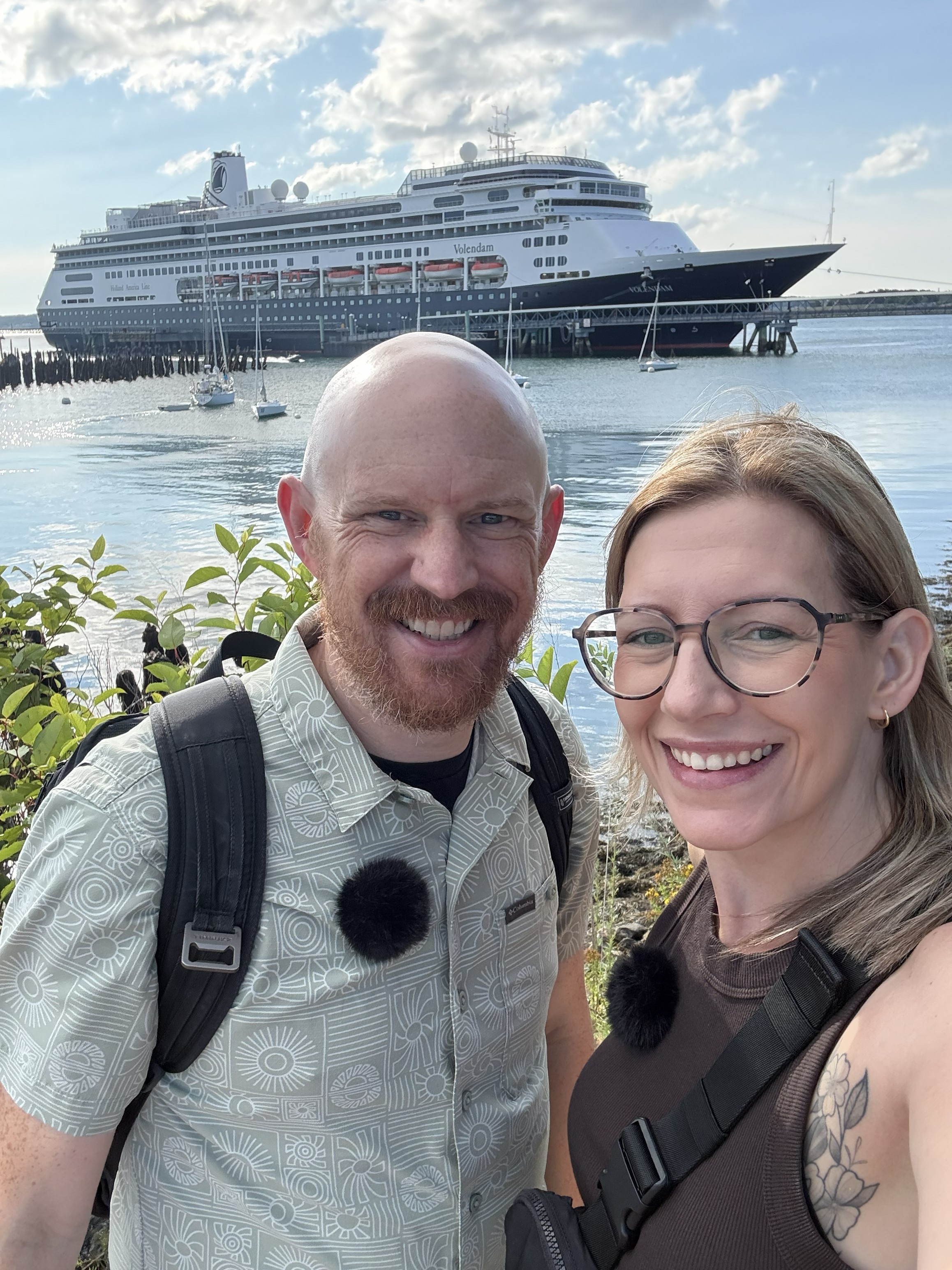 Steph and Rick beside Volendam; a personal travel photo, not a confirmed ship for this sailing